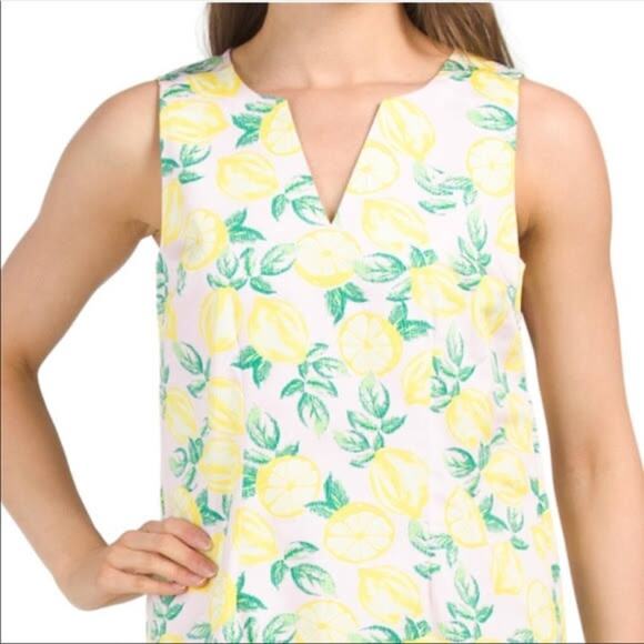 Cynthia Rowley Pink Yellow Lemon Fruit Print Sleeveless Shift Mini Dress Size 4 - Picture 3 of 9